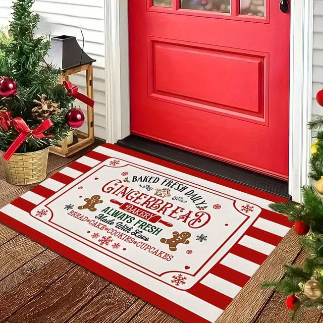 VIKAMA Weihnachts-Fußmatte mit Lebkuchenmann in Rot, rutschfest und maschinenwaschbar, B/T: 60 x 40 cm - Bild 1