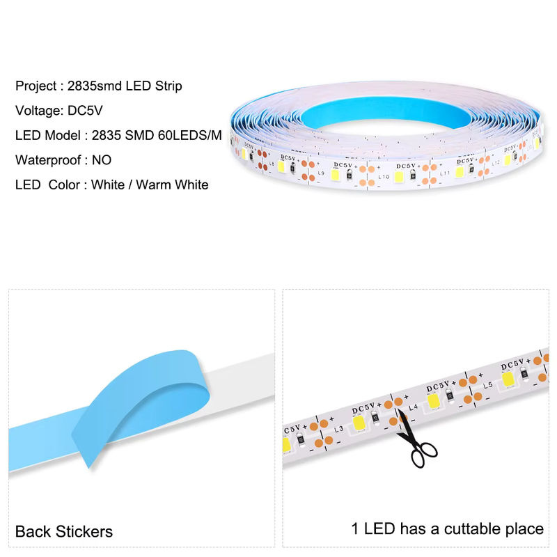 Gleco LED-Streifen mit Bewegungssensor 2835 SMD, Warmweiß, 5 m Länge, DC 5V, IP30 nicht wasserdicht - Bild 2