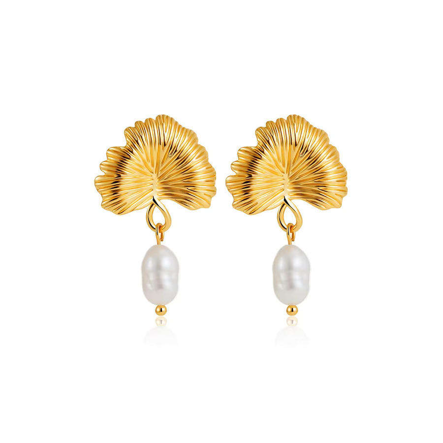 Erpels Ohrringe Ginkgoblatt-Anhänger, vergoldet, Perle, Damen - Bild 3
