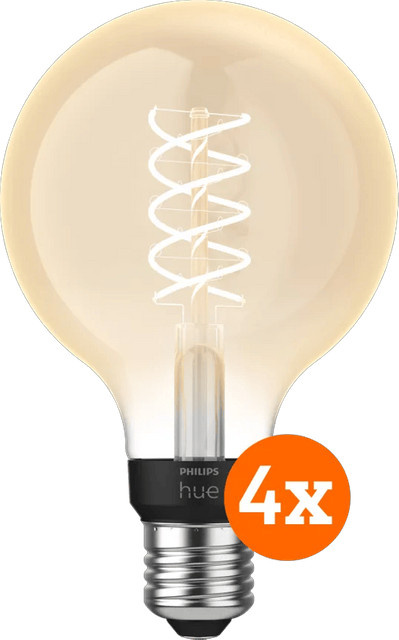 Philips Hue Filament LED-Lampe White Globe E27, 4er-Pack, dimmbar, warmweiß, transparentes Glas - Bild 1