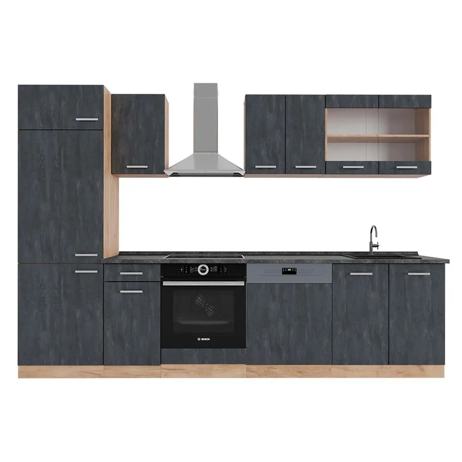Vicco Küchenzeile R-Line in Schwarz Beton und Eiche mit Arbeitsplatte in Anthrazit, Breite: 300 cm - Bild 2