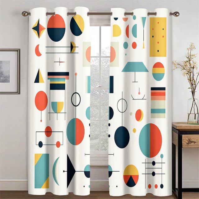 Modernes Vorhang-Set mit geometrischem Farblinienmuster, 2 Paneele, halbtransparent, Polyester, Mehrfarbig, Breite: 70 cm, Höhe: 165 cm - Bild 1