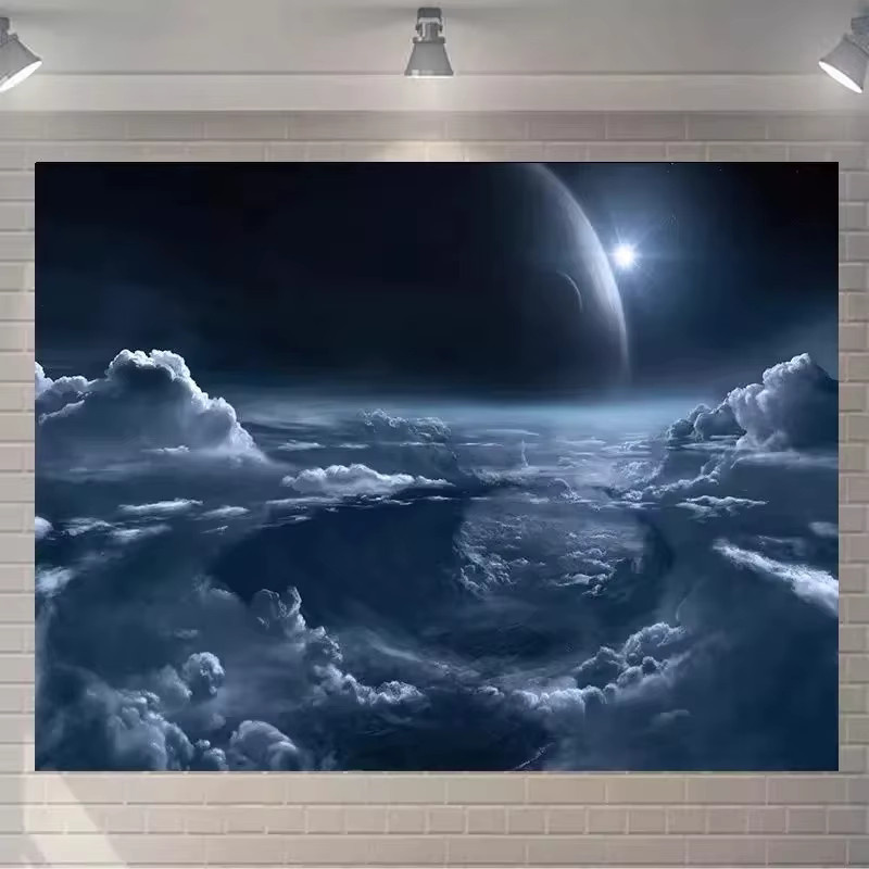 VIKAMA Wandteppich Mondlicht und Sternenhimmel in Blau, dekorativer Textil-Wandteppich mit abstraktem Naturmotiv für dein Zuhause - Bild 2