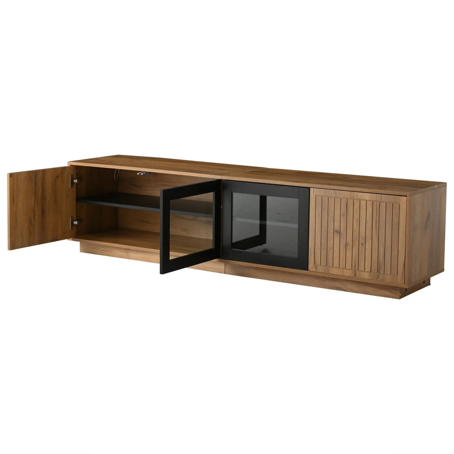 okwish TV Schrank mit LED und Glas Stauraum in Natur und Schwarz, B/T/H: 180 x 40 x 45 cm - Bild 2