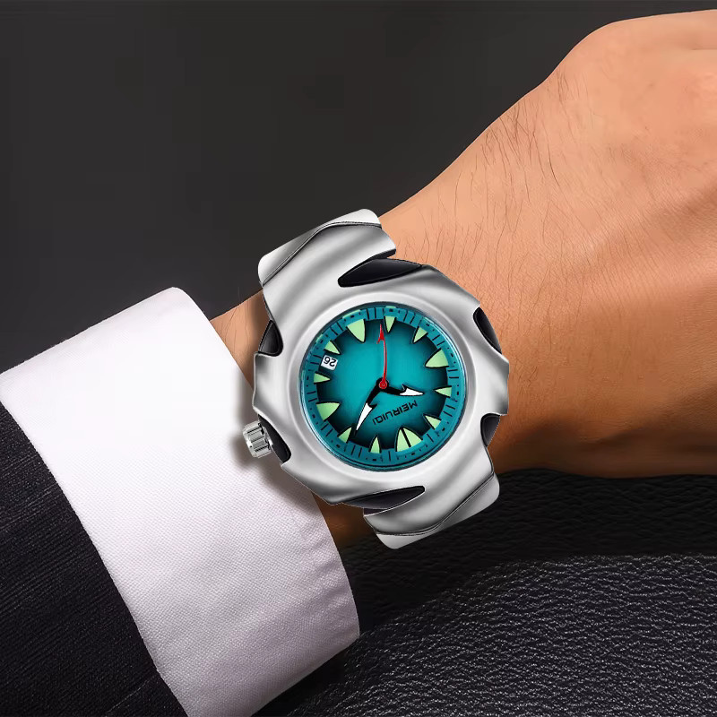 MEIRUIQI Armbanduhr Quarz, Edelstahl, Silber, Blau, Datum, Herren - Bild 6