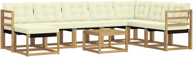 vidaXL Outdoor-Sofagarnitur 9-tlg. aus Akazienholz in Weiß und Beige mit Kissen und Couchtisch - Bild 1