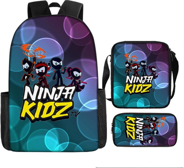 NINJA KIDZ 3-teiliges Schulranzen-Set aus Nylon für Jungen und Mädchen in Multicolour mit Schulrucksack, Umhängetasche und Federmäppchen - Bild 1