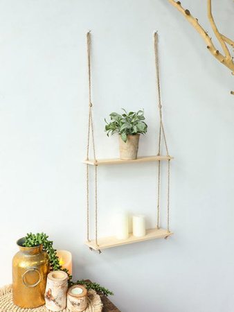 Boho Wandregal aus Holz in Braun als schwebendes Pflanzenregal und Wandbehang für Blumentöpfe