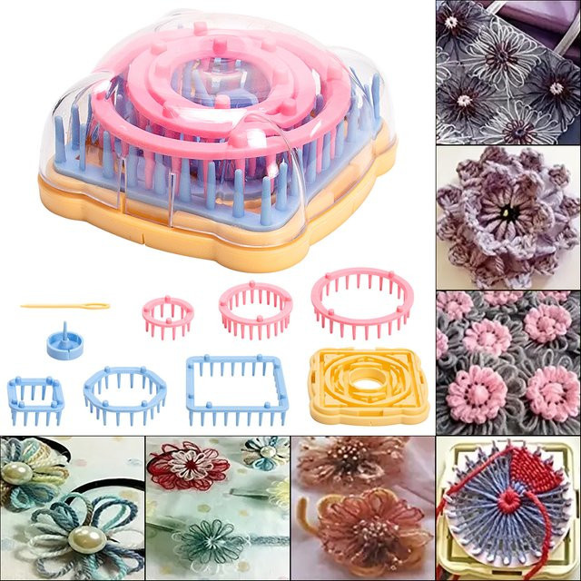 QJH DIY Blumen-Strickset mit Häkel- und Webwerkzeugen aus Kunststoff in Multicolour - Bild 1