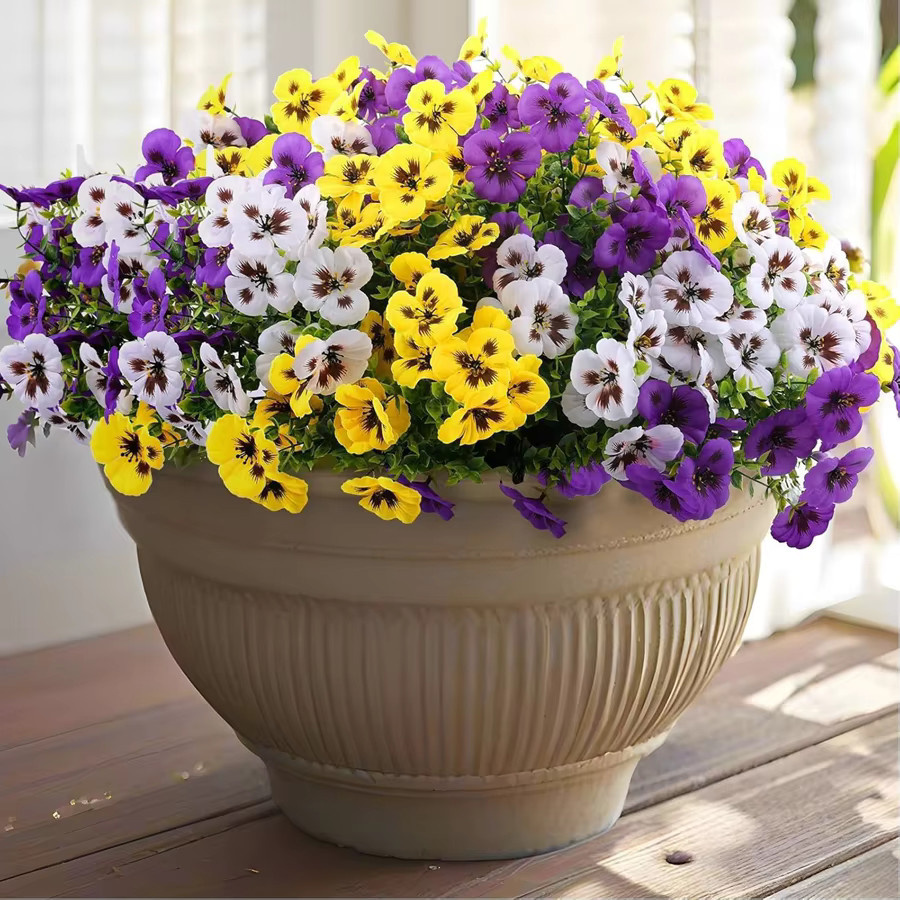 ZQCY Künstliche Stiefmütterchen aus Seide in Weiß und Multicolour für Dekoration, Garten und Hochzeit - Bild 1