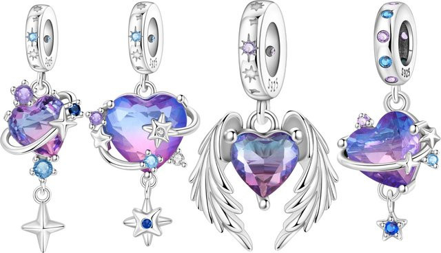 MISEFF Charm Anhänger, 925 Sterling Silber, lila Herz und Planet, Unisex - Bild 1