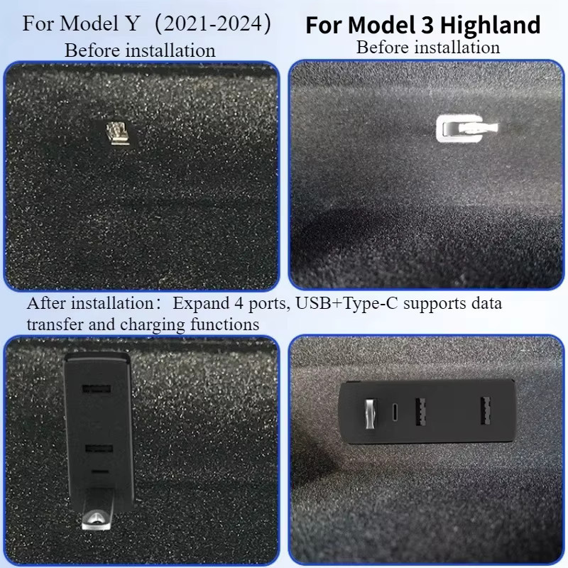 YouGallop 4-in-1 USB-Dockingstation für Tesla Model 3 und Model Y Juniper Handschuhfach USB-Hub Ladegerät und Datenübertragung in Schwarz - Bild 5