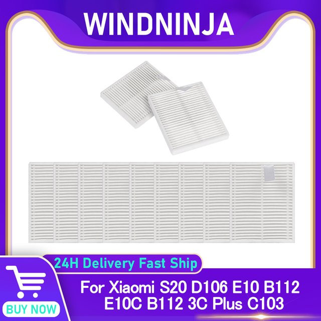WINDNINJA HEPA-Filter für Xiaomi Roboterstaubsauger 3C Plus 3C Enhanced C103 E12 E10 E10C B112 D106 S20, waschbar, weiß - Bild 1