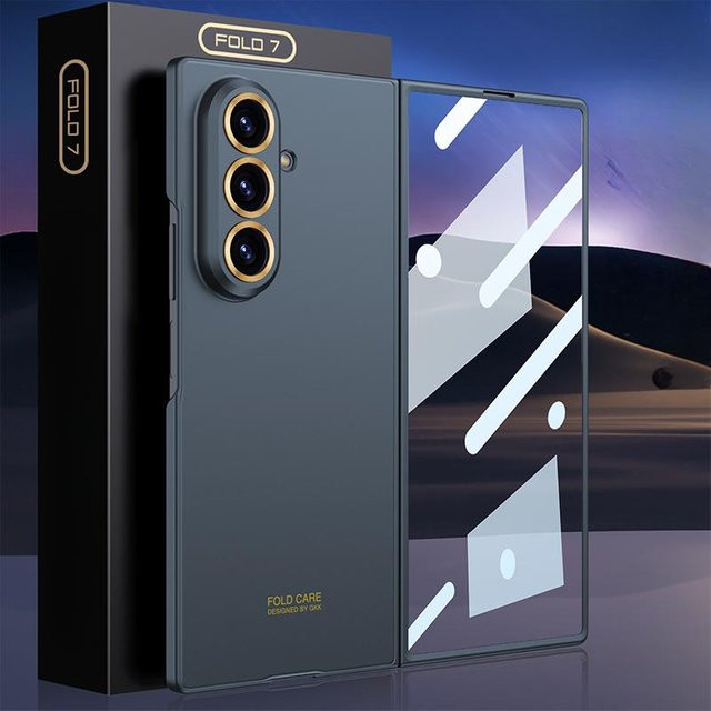 Ultra dünne matte PC Handyhülle mit integriertem Bildschirmschutz für Samsung Galaxy Z Fold 7 in Schwarz oder Grau - Bild 1