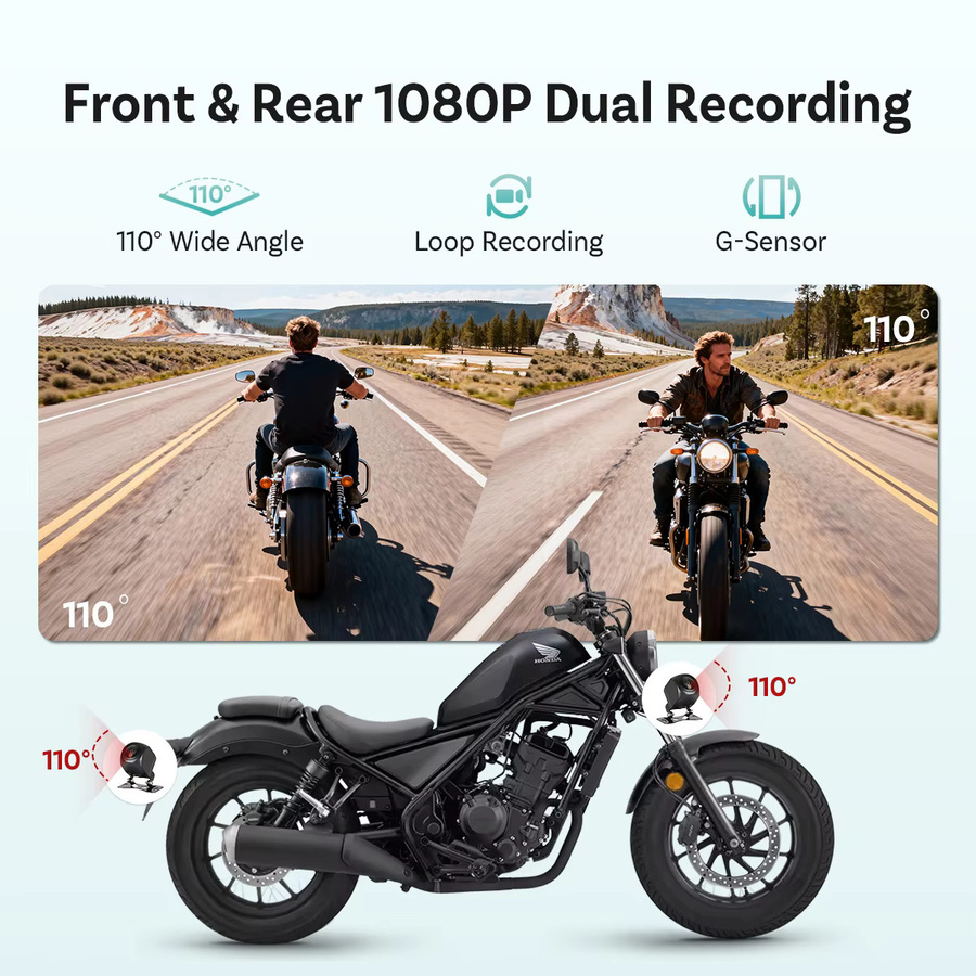 Ottocast Motorrad Smart Display Navigationssystem mit Dashcam Front- und Heckaufzeichnung, Split-Screen-Anzeige, IP67 und TPMS, Schwarz - Bild 4