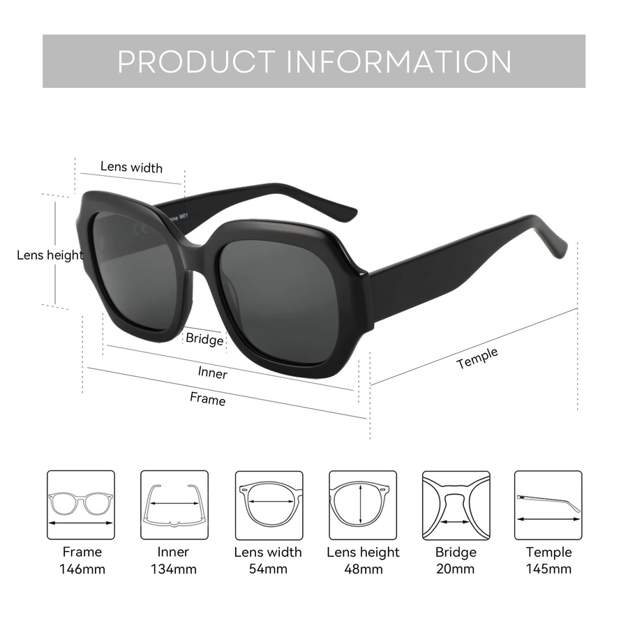 Zenottic ZS6212 Sonnenbrille Hexagonal, Vollrand, Acetat, Schwarz, Damen, polarisiert - Bild 3