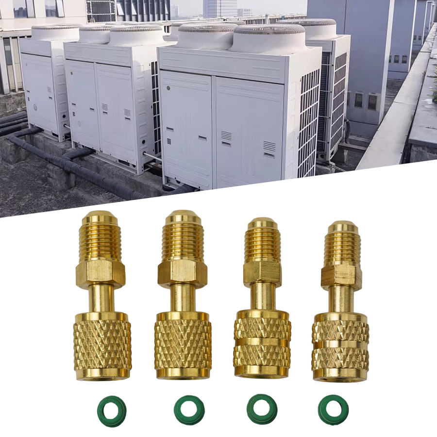 BSIDE Klimaanlagenadapter Set für R410a R32 R22 in Gold mit 5/16 SAE F Schnellkupplung auf 1/4 SAE M Flare und Reverse Flare Anschluss - Bild 3