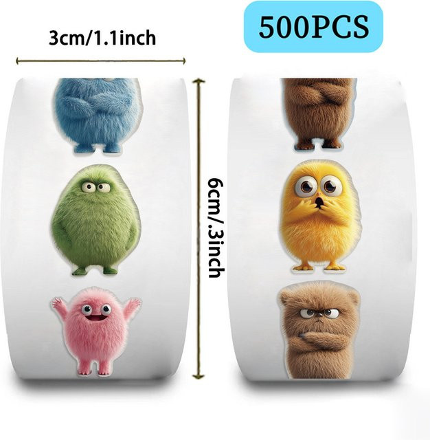 500 Stück flauschige Monster-PVC-Rollenaufkleber in Multicolour für Kinder zur DIY-Dekoration von Telefonen, Wasserflaschen und Spielzeug von BulingBulingStickers Store - Bild 1