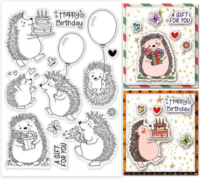 Transparenter Silikonstempel mit Igel-Motiv und Alles Gute zum Geburtstag Schriftzug für Karten, 21,1 x 14 cm - Bild 1