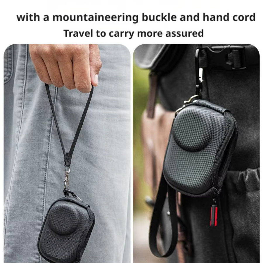DJI Action 6 Mini-Aufbewahrungstasche aus wasserdichtem PU in Schwarz mit Karabiner-Lanyard - Bild 2