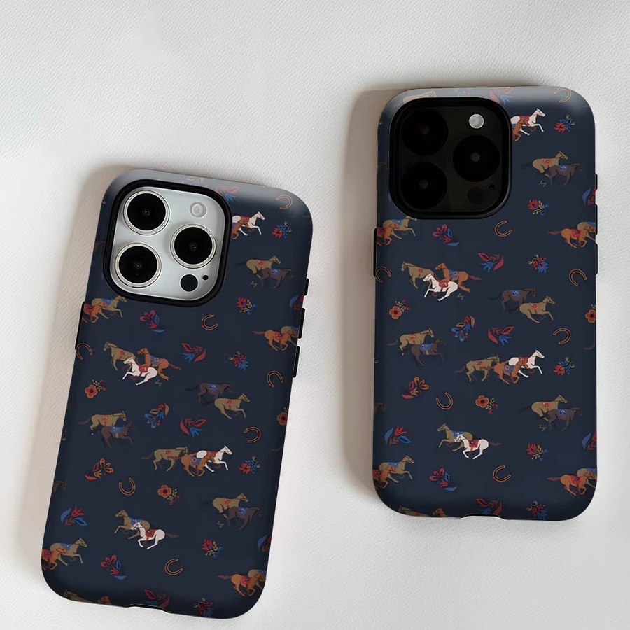 Robuste doppelschichtige Handyhülle mit nächtlichen Pferden für iPhone 17 16 15 14 13 Pro Max Plus mit Magnetfunktion in Blau von Potdemiel - Bild 6