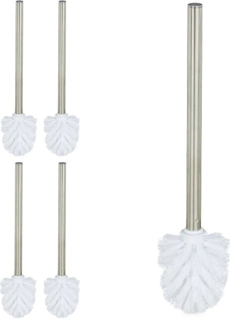Relaxdays WC-Bürsten Set aus Kunststoff und Edelstahl in Weiß und Silber, 5er Set, abnehmbar, Höhe: 35 cm, Durchmesser: 8 cm - Bild 1