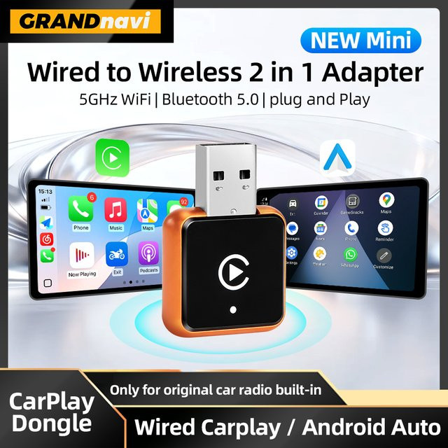 Grandnavi 2in1 Orange Smart Mini Box Wireless Carplay und Android Auto Plug & Play Verbindung für dein Auto - Bild 1