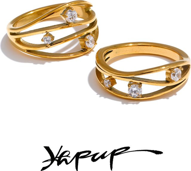 Yhpup Ring, Edelstahl, Zirkonia, 18 Karat Gold, PVD-beschichtet - Bild 1