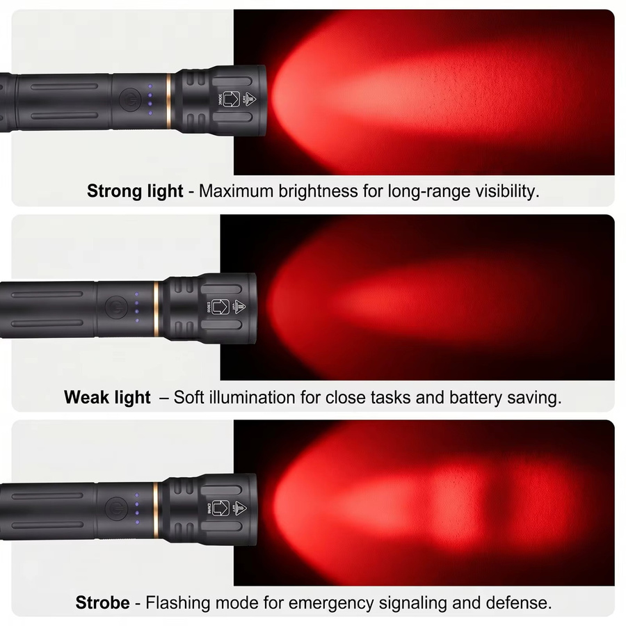 Alonefire Zoom Rotlicht-LED-Taschenlampe aus Aluminium, USB wiederaufladbar, Schwarz - Bild 3