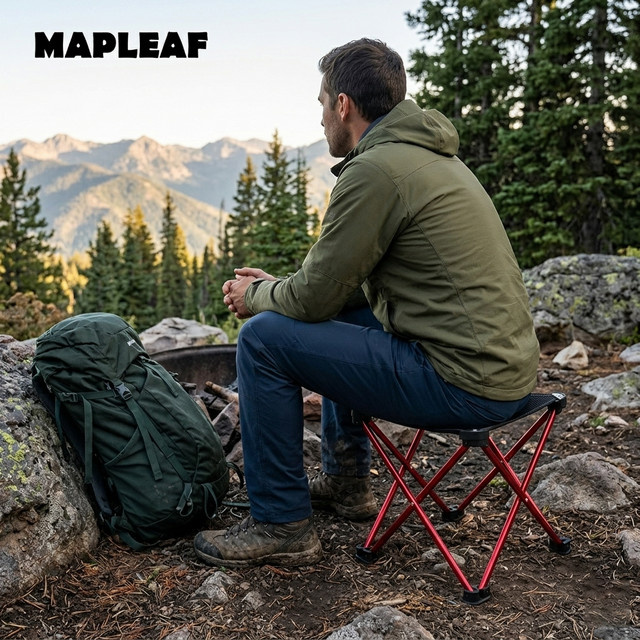 MAPLEAF Tragbarer Klapphocker aus 7075 Aluminiumlegierung in Rot für Camping und Outdoor - Bild 1