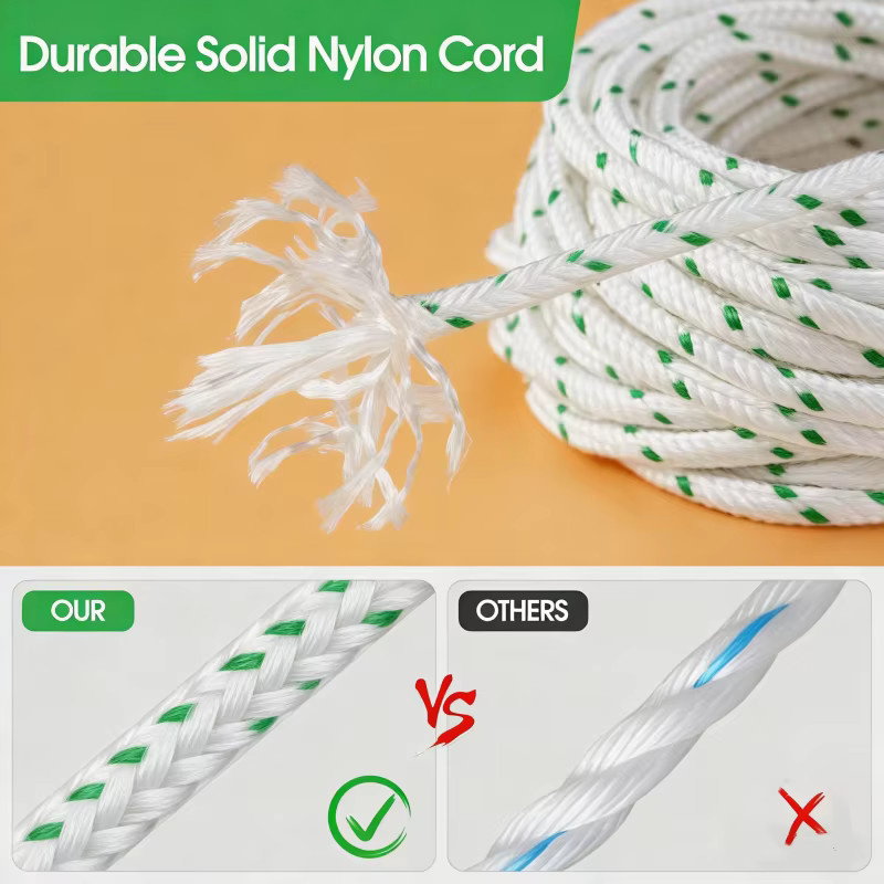LUSQI Nylon-Zugschnur als Ersatzseil für Rückstoßstarter mit 1/5 Griffen, 15 m, Weiß - Bild 2