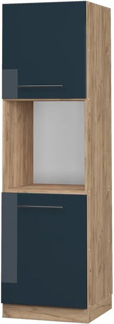 Vicco Herdumbauschrank Fame-Line in Dunkelblau Hochglanz und Goldkraft Eiche mit offenen Regalfächern, Breite: 60 cm, Höhe: 206,8 cm, Tiefe: 58,1 cm - Bild 1