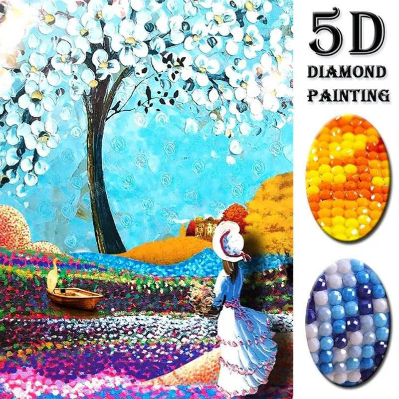 FIYO Diamond Painting Set Rund mit Baum und Mädchen in Mehrfarbig, B/H: 20 x 30 cm - Bild 1