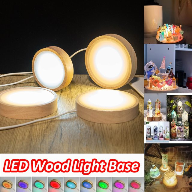 VENUSWING LED Nachtlicht Basis aus Holz für Kristall- und Glas-Display, runde USB-Lampe für Kunstdekoration - Bild 1