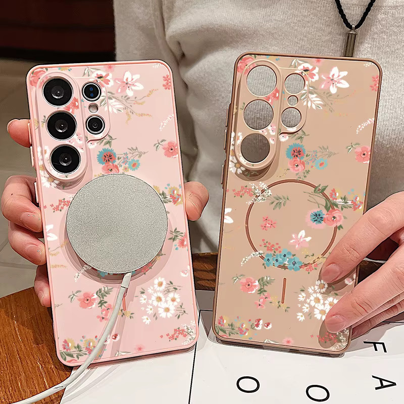 Magnetische Handyhülle mit rosa Blumenmuster für Samsung Galaxy S25 S26 Ultra S24 S23 FE A56 A37 A16 A55 A15 A36 A37 A55 Cover in Pink und Grau - Bild 2