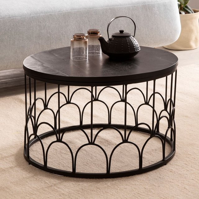Finebuy Couchtisch aus Massivholz rund in Schwarz im Industrial Design, Durchmesser: 60 cm, Höhe: 36 cm - Bild 1