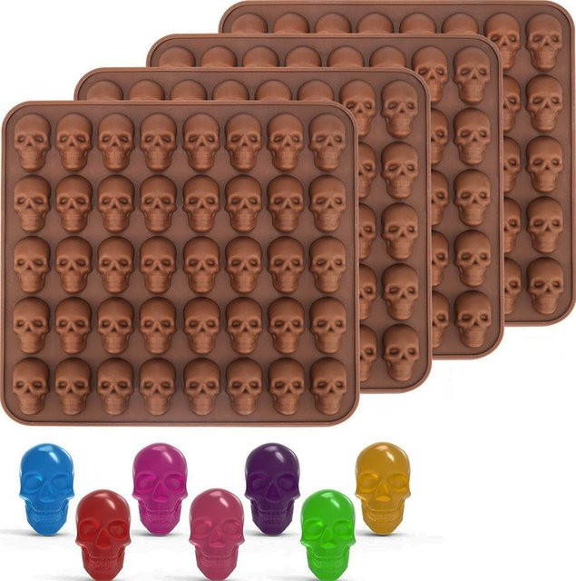 Silikonform für Schokolade und Süßigkeiten mit 40 Schädel-Mulden, transparent, Antihaftbeschichtung - Bild 1