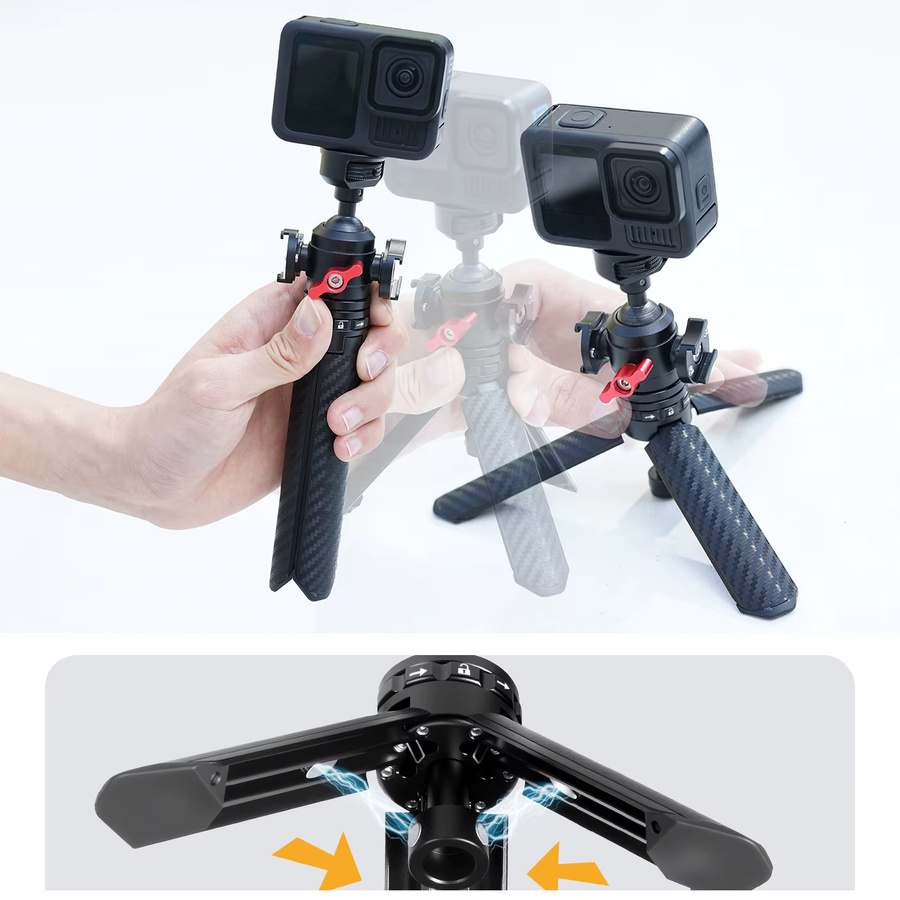 FEICHAO Stativ-Kugelkopf mit Ein-Klick-Schnellöffnung und Magnetgriff, Einbeinstativ mit 1/4-Zoll-Schraube für GoPro, Insta360, DSLR, LED und Smartphone, Farbe: Schwarz - Bild 4