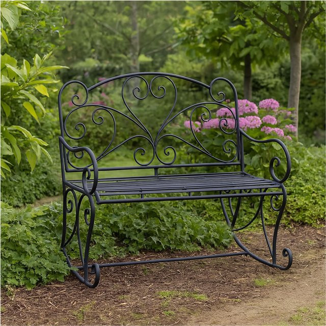 HTI-Living Nostalgische Metall-Schaukelbank Curly in Schwarz, B/T/H: 200 x 93 x 109 cm - Bild 1