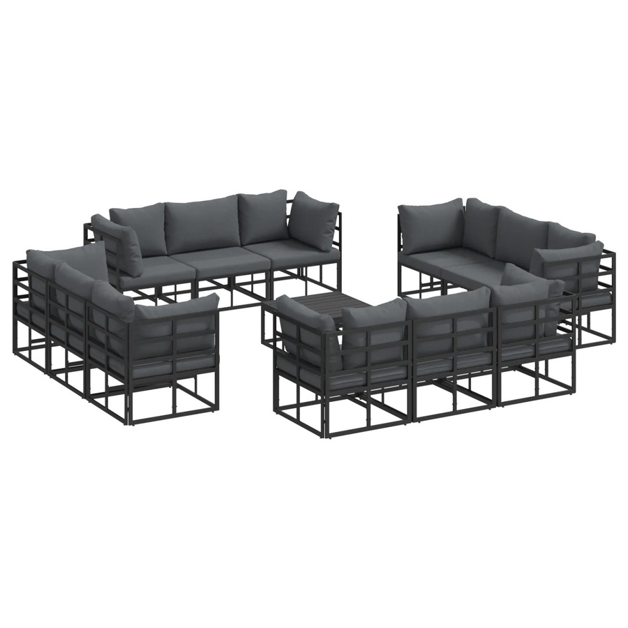 vidaXL Garten-Sofa-Set 13-tlg. aus Aluminium in Schwarz mit Polstern und Couchtisch für Garten und Terrasse, B/T/H: 70 x 70 x 32 cm - Bild 2