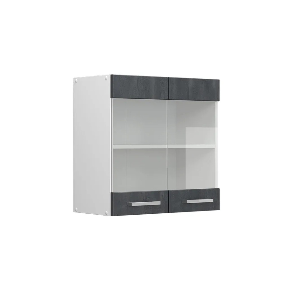 Vicco R-Line Küchen-Hängeglasschrank mit 2 Glastüren in Schwarz Beton und Weiß, Breite: 60 cm, Höhe: 31 cm, Tiefe: 12,52 cm - Bild 2