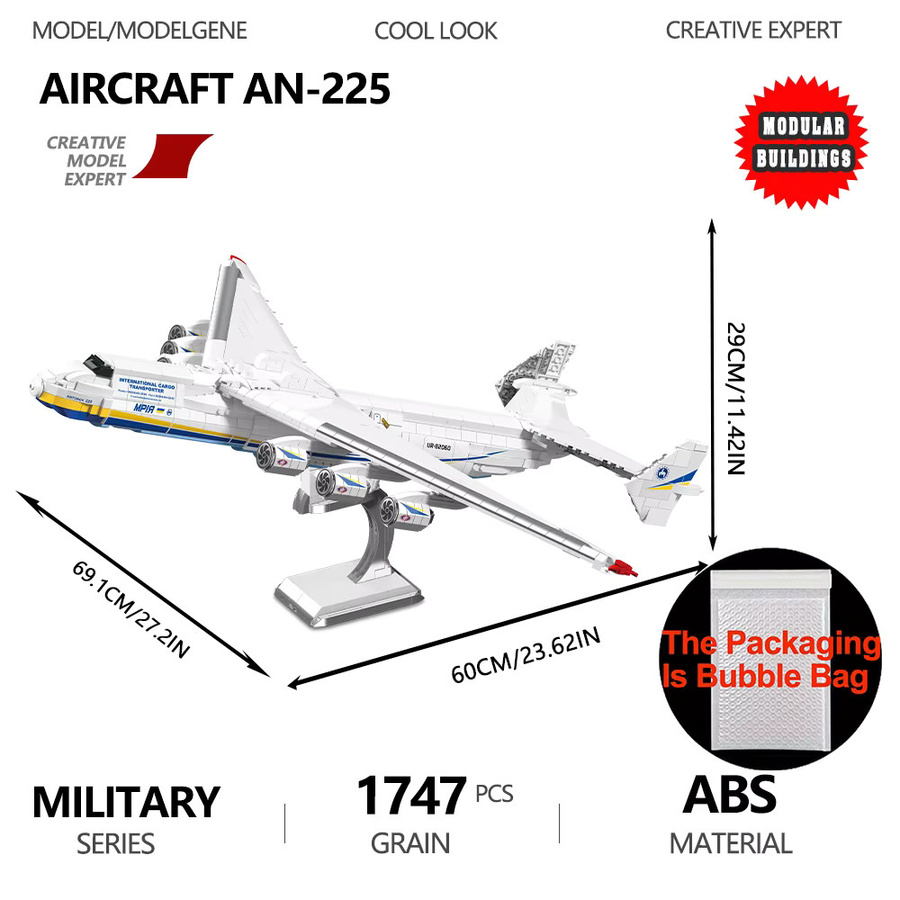 Yangkili AN-225 Verkehrsflugzeug Baustein-Modell im Maßstab 1:135 in Weiß - Bild 5