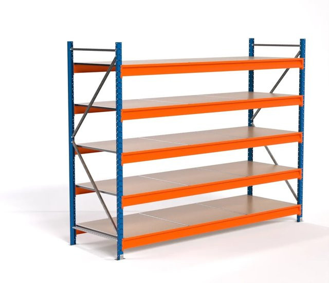 PROREGAL Industrie Weitspannregal MAXIMUS PRO Lagerregal mit 5 Spanplatten-Fachböden, Blau/Orange, H x B x T: 200 x 250 x 80 cm - Bild 1