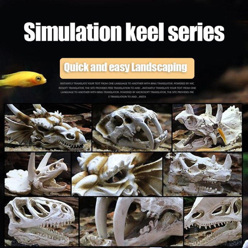 Strong-Toyers Dinosaurier Kopf Schädel Ornament aus Kunstharz in Weiß für dein Aquarium oder als Halloween Dekoration - Bild 1