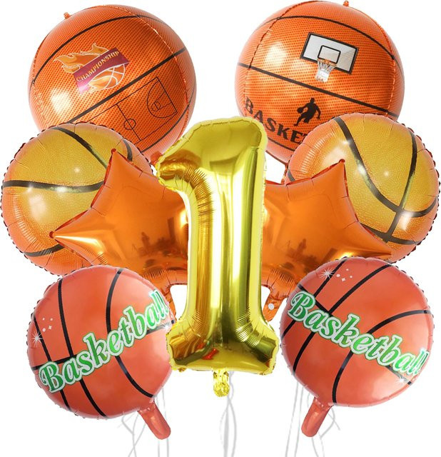 YAYB 9er Set Basketball Luftballons aus Aluminiumfolie in Orange für Sport- und Geburtstagspartys - Bild 1