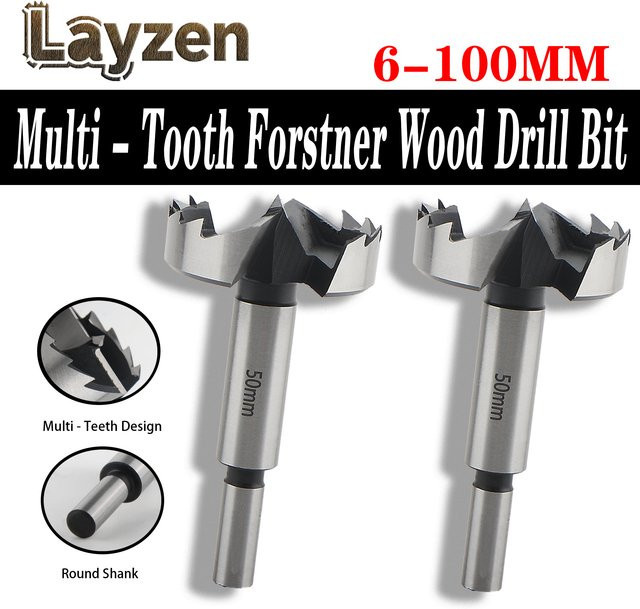 Layzen Forstner-Bohrer aus Kohlenstoffstahl in Silber, Multi-Zahn-Holz-Lochsäge mit rundem Schaft und selbstzentrierendem Scharnier-Bohrschneider - Bild 1