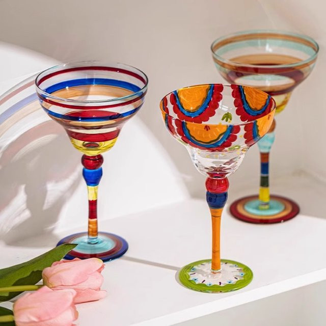 Handgefertigtes Cocktailgläser-Set aus Glas mit Margarita- und Champagnergläsern in Multicolor - Bild 1