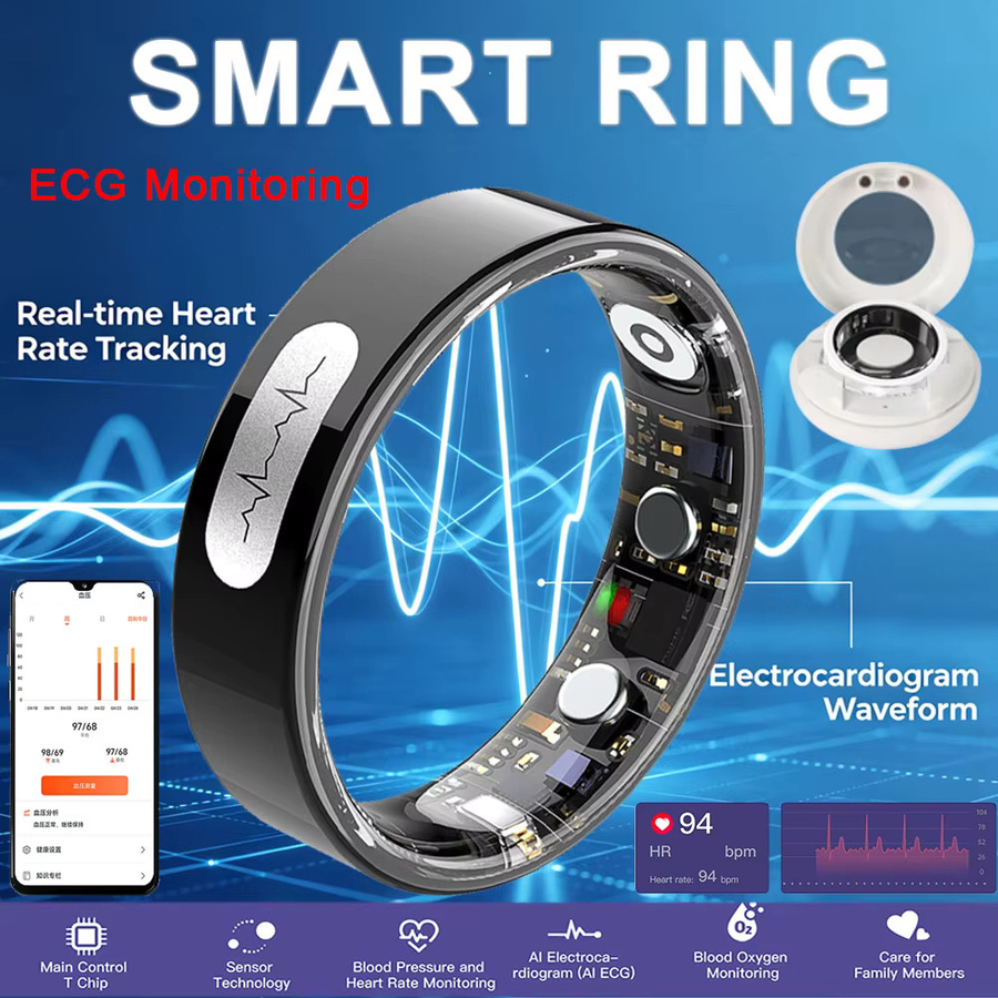 Ola Esporte EKG Smartring Schwarz mit Ladeetui zur Blutdruck-, Herzfrequenz- und Schlafüberwachung, 5ATM+IP68 Wasserdicht, Unisex - Bild 3