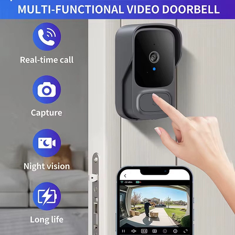 Tuya WiFi Türklingel mit Cloud-Speicher und visueller Türspion-Funktion in Schwarz - Bild 4