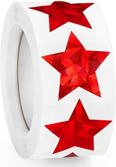 Binchi Outdoor Product Rote Holografische Sternaufkleber aus Papier für Scrapbook und Geschenkverpackungen, 100 Stück - Bild 1